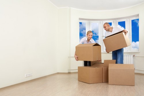 Seasonal belongings and business supplies arranged in storage
