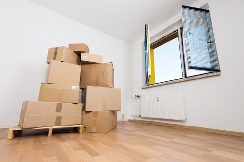 Packing supplies arranged for a Kentishtown flat move